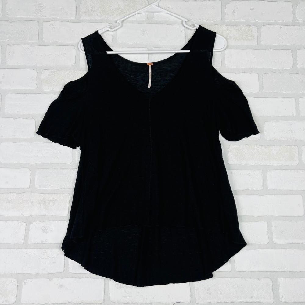 Free People Black Cold Shoulder‎ V Neck Tunic Top Shirt XS